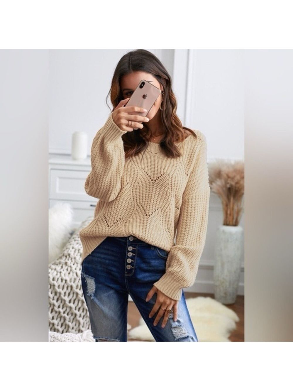 Mango Chunky Oversized Cable Knit Sweater
Beige Ecru 
Size XS